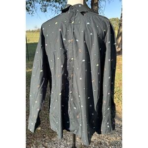 Taco Bell Button Up Mens Medium Employee Shirt Hot Sauce Print Long Sleeve Black